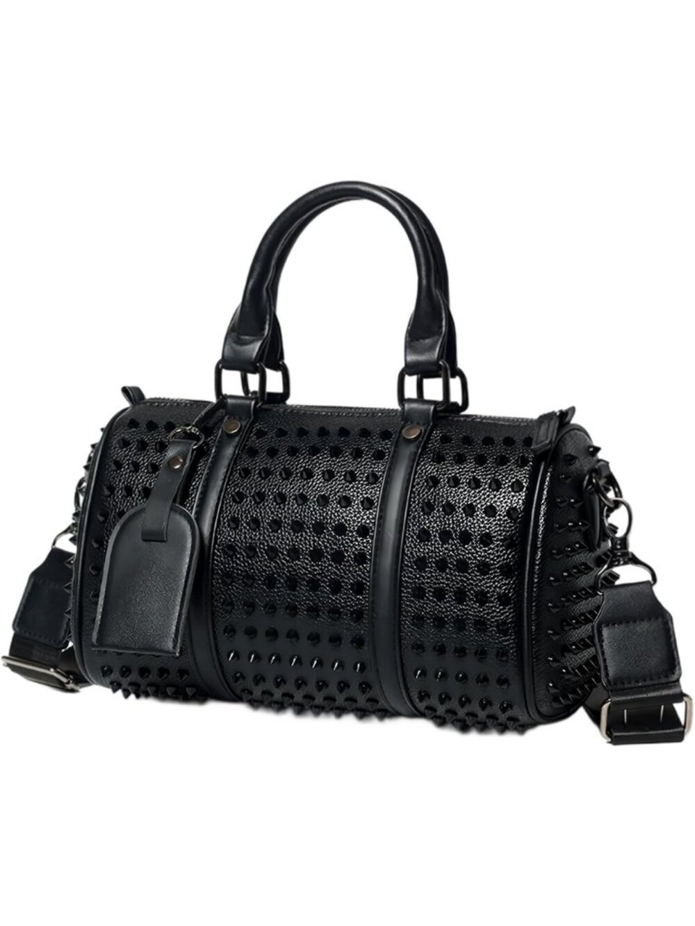 Stylish Unisex Studded Pillow Bag - Black Leather Crossbody & Shoulder Tote